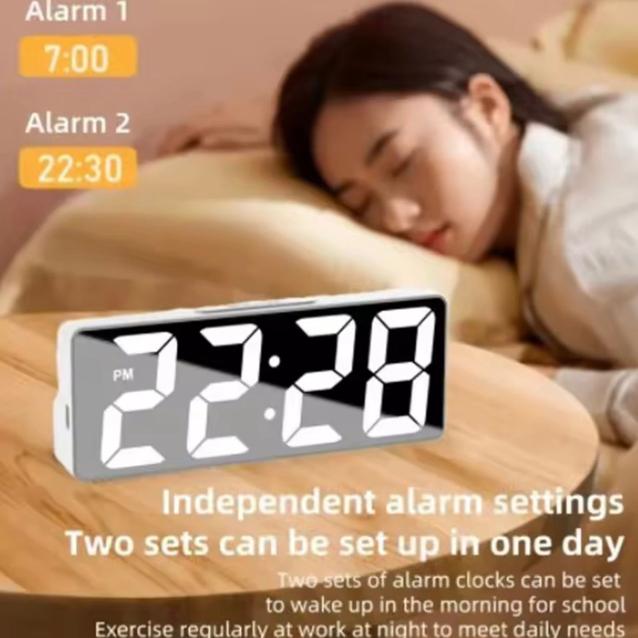 Digital LED Alarm Clock With Temperature Display Adjustable Brightness 12/24 Hours