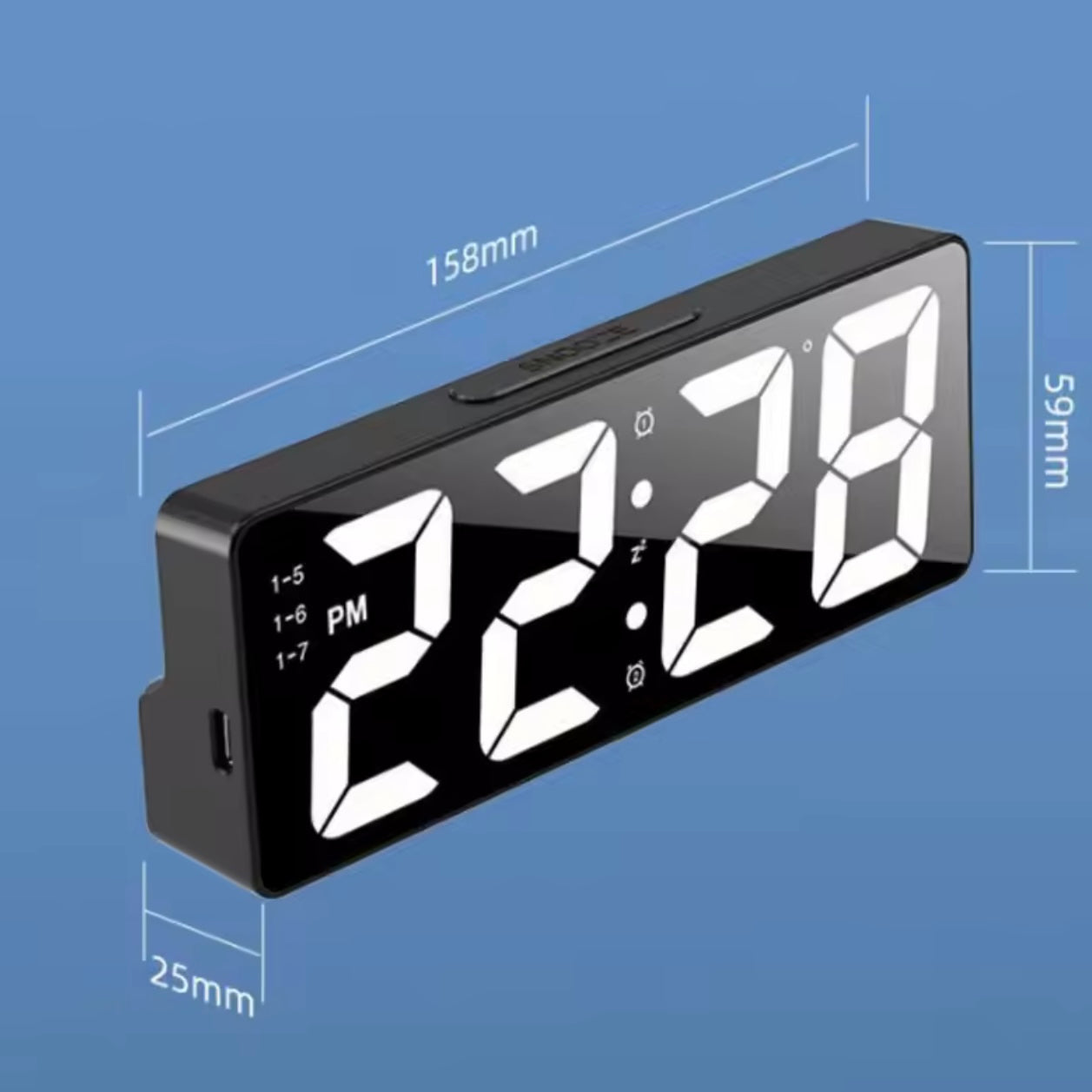 Digital LED Alarm Clock With Temperature Display Adjustable Brightness 12/24 Hours