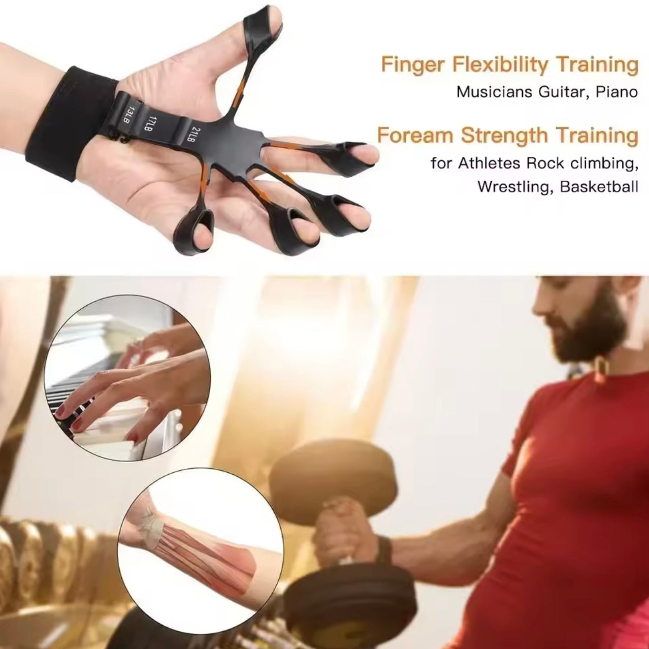 Hand Grip Strengthener Physical Tools Guitar Finger Trainer Training and Exercise Gym 6th Level Resistance Gripster Expande